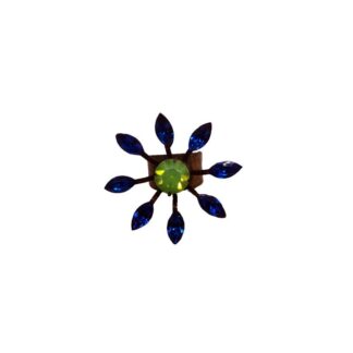 Δαχτυλίδι ανοιγόμενο σαν λουλούδι με στρας στρογγυλό βεραμάν και μικρά στρας μπλέ ηλεκτρικ