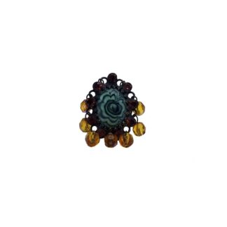 Δαχτυλίδι ανοιγόμενο με στρας μελί και καμπουσόν σε αποχρώσεις του πράσινου και περιμετρικά χάντρες