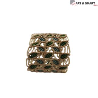 Βραχιόλι Μακραμέ Με Φυλλαράκια Λαδί Και Γκρι