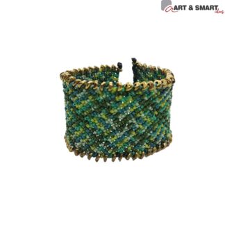 Βραχιόλι Μακραμέ Φαρδύ Με Χρυσά Μεταλλικά Στοιχεία