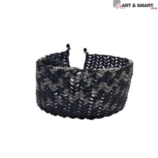 Βραχιόλι Μακραμέ Φαρδύ Σε Μαύρο Γκρι Χρώμα
