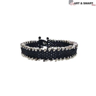 Βραχιόλι με κεροκλωστές σε χρώμα μαύρο και ασημί μεταλλικά στοιχεία