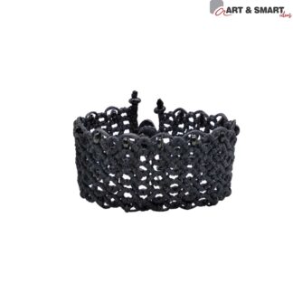 Βραχιόλι με κεροκλωστές γκρι και μεταλλικά μαύρα στοιχεία